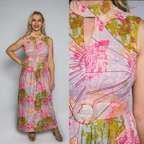 pink choker maxi dress