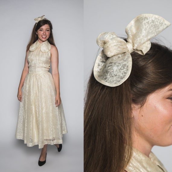 Elegant 1950s Cream Halter Dress from the Wedding… - image 1