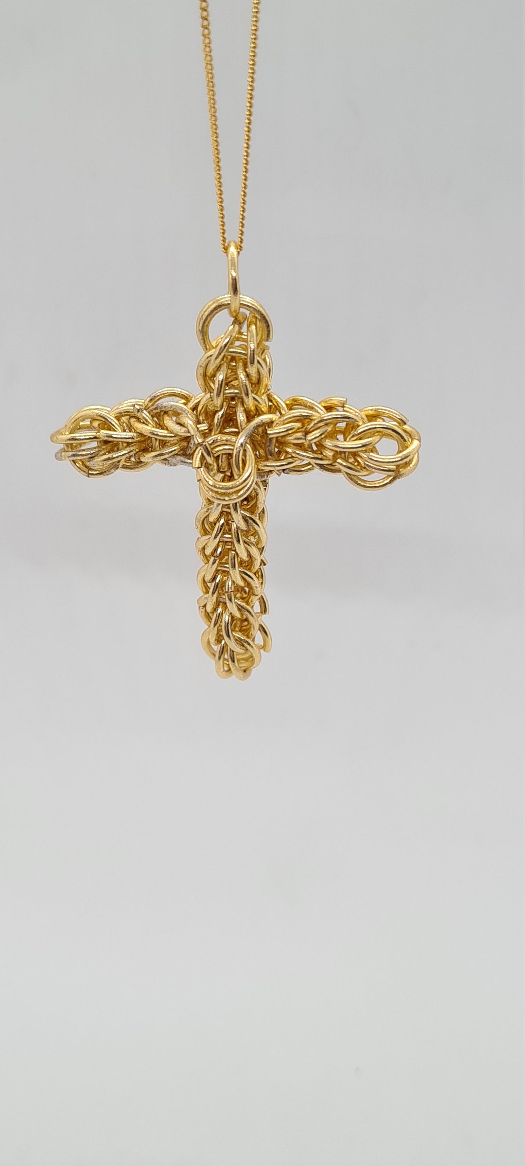 Chainmaille Cross Pendant Gold Plated Cross Pendant Gold Etsy UK