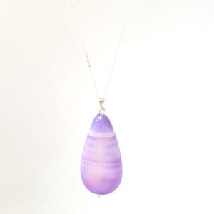 Purple dyed agate pendant necklace - Purple agate pendant and chain - Large pear shaped pendant - Purple pear shaped agate pendant