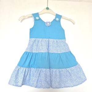 Girls blue handmade cotton sundress - Girls tiered sundress - Toddlers blue sundress - Blue sundress 2 years - Blue cotton summer dress