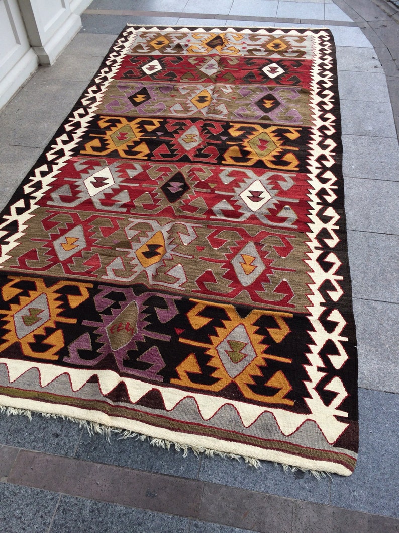 Bohemian Turkish Pattern Kilim Rug Vintage Turkish Kilim
