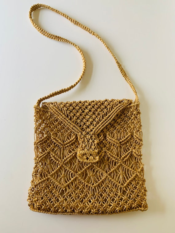 Vintage 70s woven natural hemp macrame cross body 