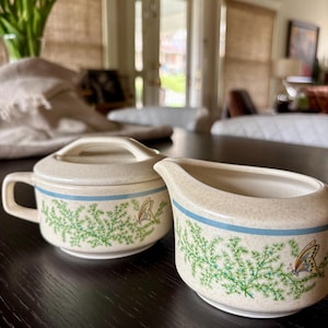 Vintage Lennox TemperWare Sugar and Creamer Set: Fancy Free Fern Butterfly Pattern