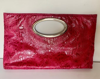 90s hot pink animal print roomy Express clutch purse/pink faux leather clutch/glam style/glam hot pink clutch/90s style/evening bag