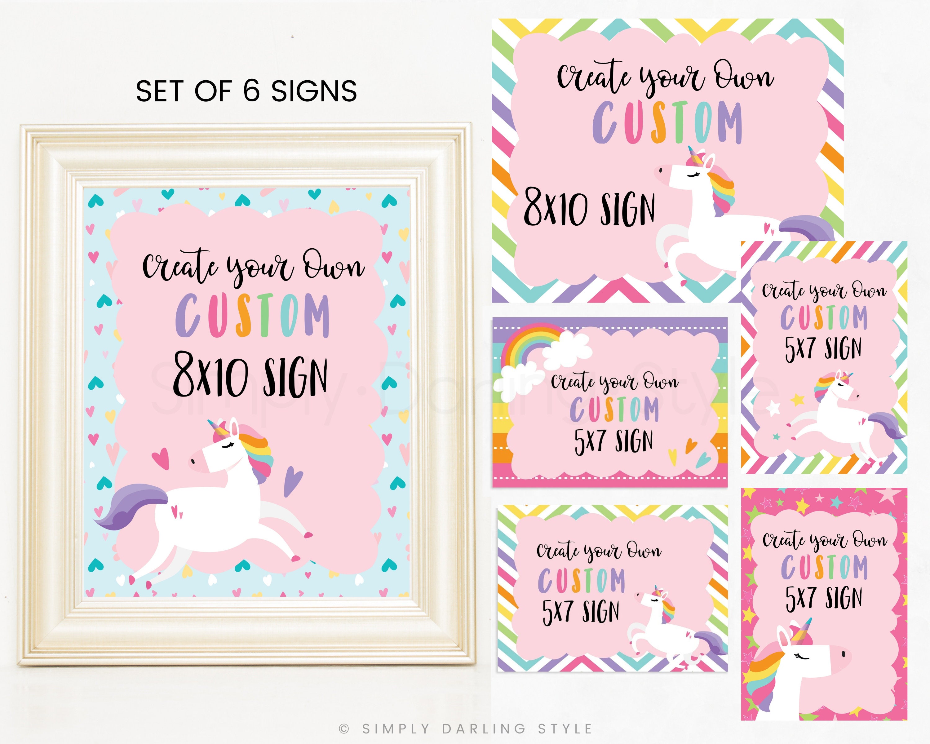 unicorn birthday signs set of 6 printable signs unicorn etsy