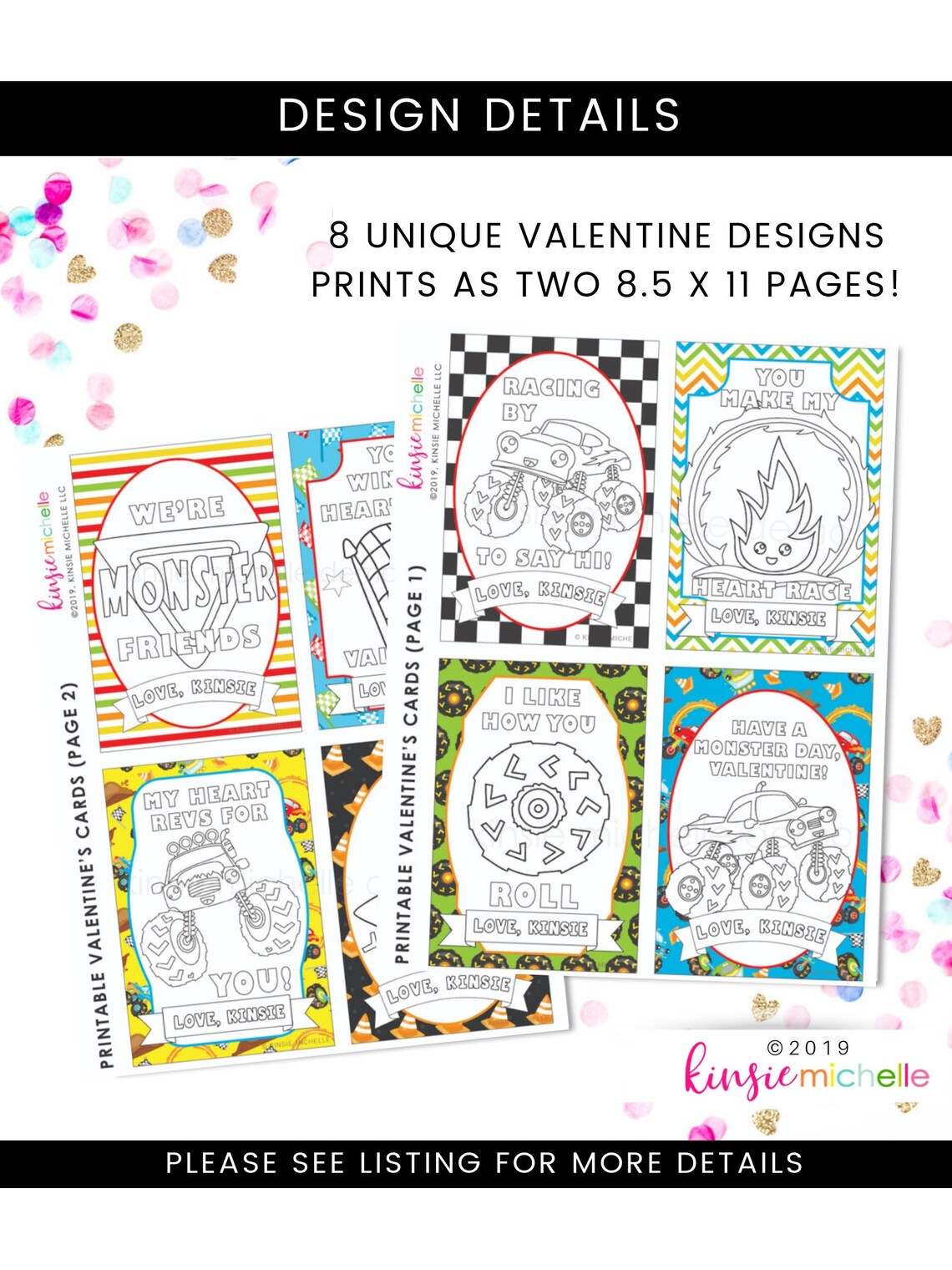 EDITABLE Monster Trucks Coloring Valentines Day Cards | Etsy