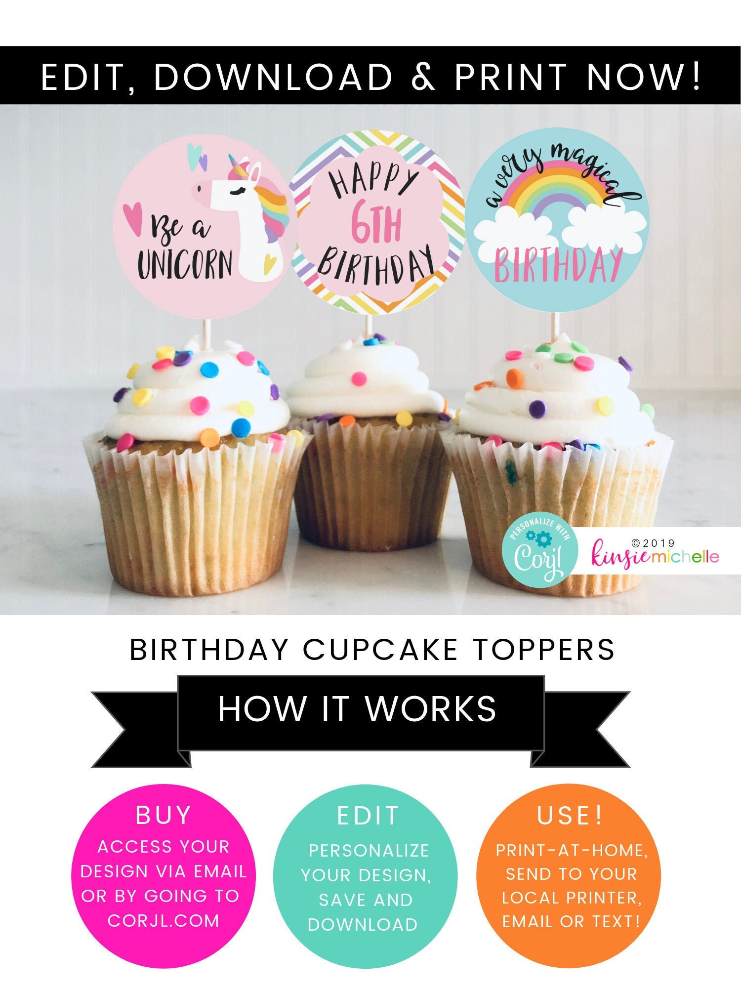 unicorn cupcake toppers printable unicorn cupcake toppers and etsy