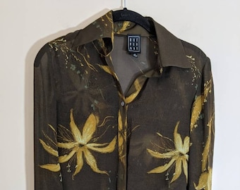 Brown Semi Sheer 90s Floral Blouse