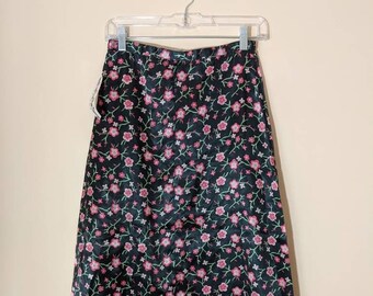 Vintage 1980s Floral Silky Skirt