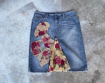 Denim Corduroy Patch Y2k Above The Knee Express Skirt