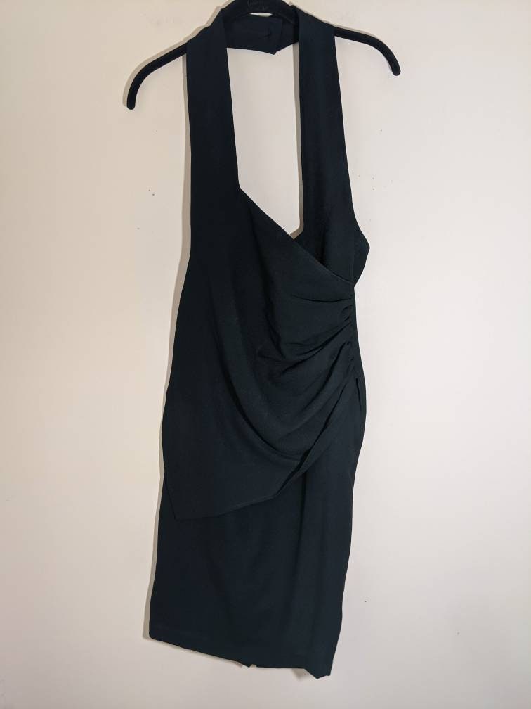 backless dress butt crack Vintage 2001 Dolce & Gabbana Black Built-In Bra Necktie Straps Backless Gown