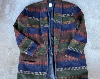 Vintage Striped Patterned Fleece Blazer