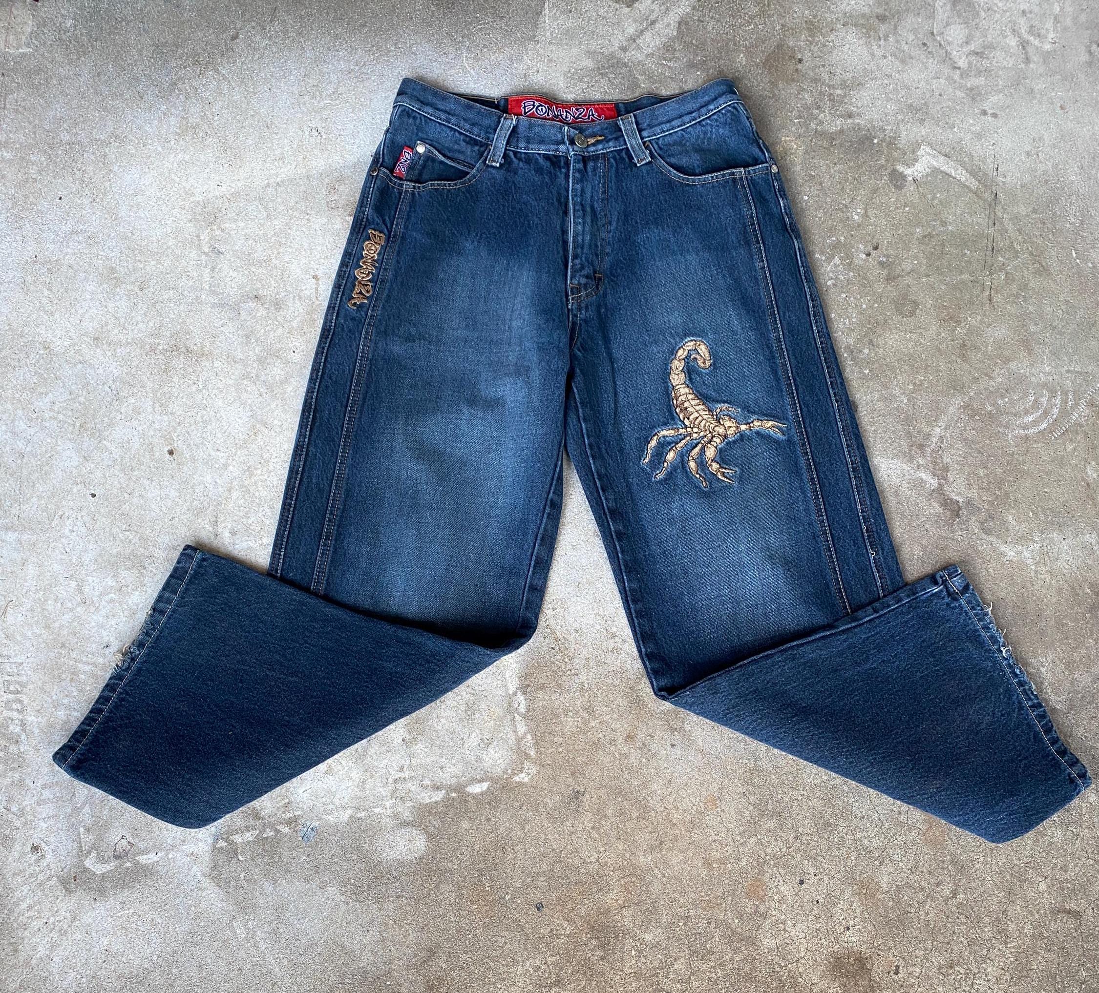 Y2k Baggy Jeans With an Embroidered Scorpion - Etsy