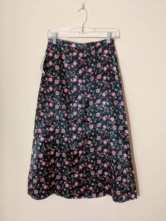 Vintage 1980s Floral Silky Skirt