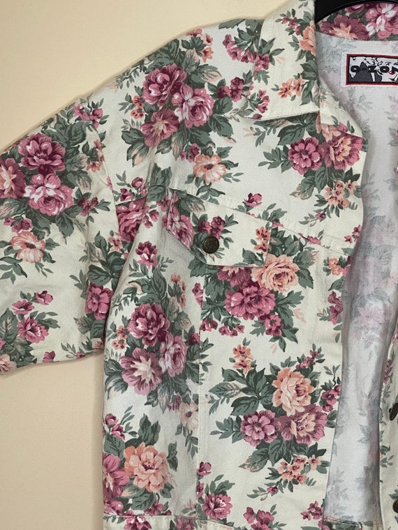 90s-80s OZONE Floral Short Sleeve Denim Shirt/Jac… - image 2