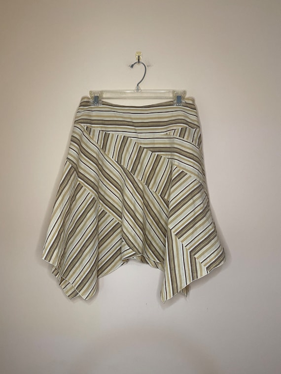 Handkerchief Hem Striped Linen Y2k Bebe Skirt