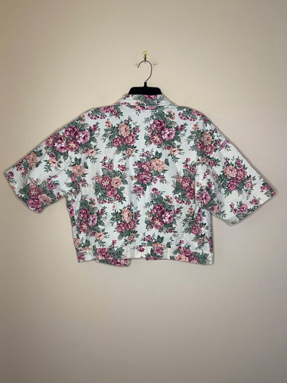 90s-80s OZONE Floral Short Sleeve Denim Shirt/Jac… - image 4