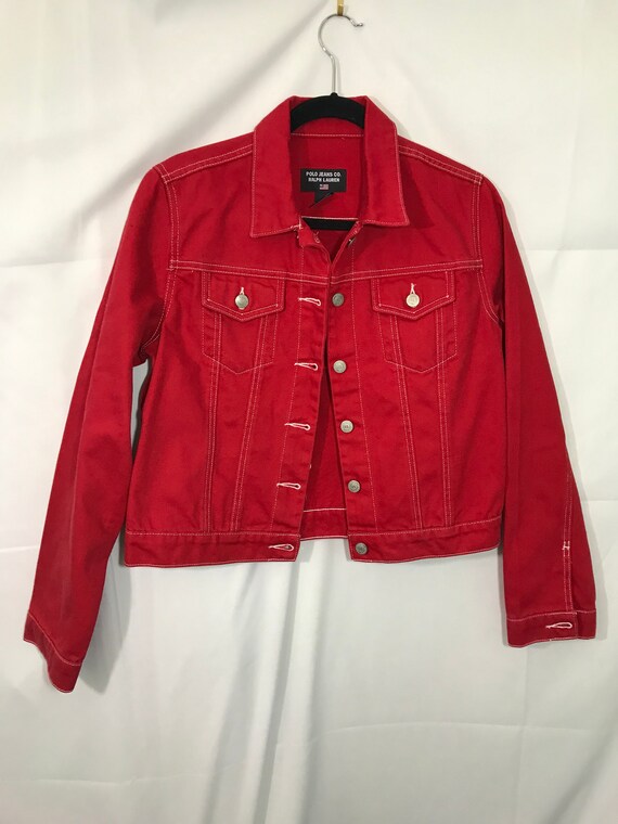 red denim jacket white stitching