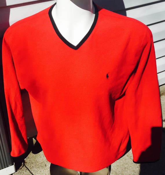 Polo Sport red vneck fleece sweater sweatshirt XL… - image 1