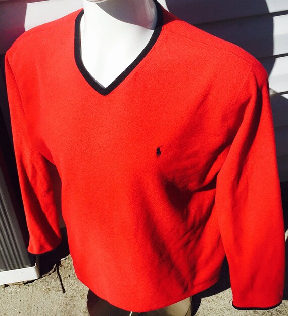 Polo Sport red vneck fleece sweater sweatshirt XL… - image 3