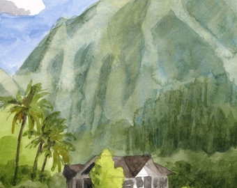Hanalei Kauai art print, Hanalei taro fields, Hanalei mountains, Hawaii artwork, Hawaii watercolor art, Hanalei art print, Hawaii art print