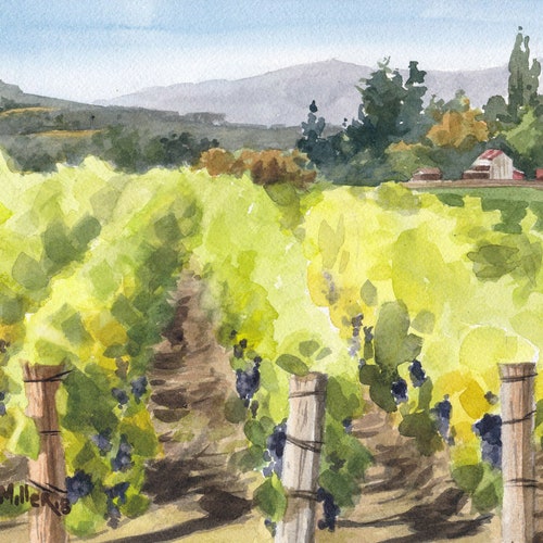 Oregon Vineyard Art Print Oregon Wine Country Art Oregon Etsy