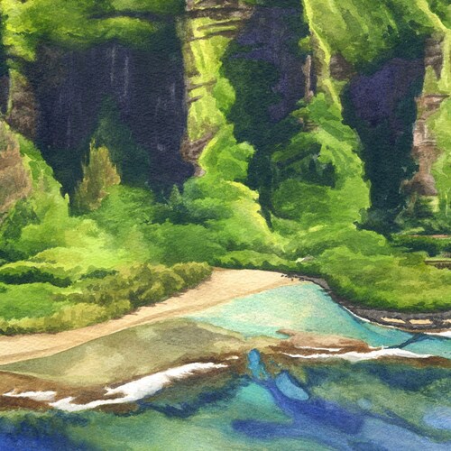 Kauai Art Hawaii Wall Art Coastal Beach Print Watercolor Etsy