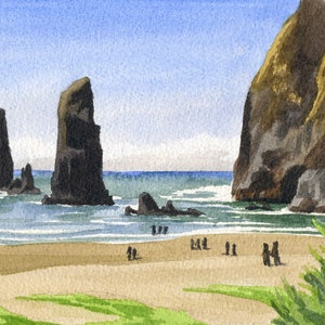 Cannon Beach Oregon art print, Haystack Rock watercolor painting, Oregon coast artwork, Cannon Beach wall art, Goonies beach art print