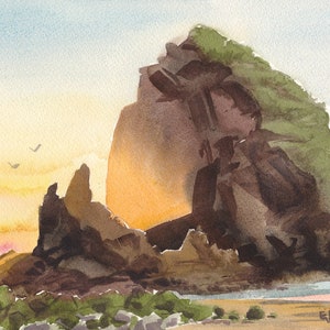 Haystack Rock art print, Cannon Beach painting, Oregon coast artwork, Cannon Beach sunset, Cannon Beach watercolor, Oregon wall art