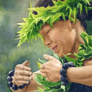 Hula Dancer Hawaii art print: Kauai watercolor painting, Hula wall art, Hula painting, Hawaiian lei painting, Mother&#39;s Day Hawaii art