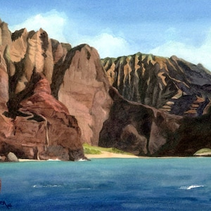 Na Pali Kauai art print - Honopu painting, Kauai watercolor art, Hawaii painting, Napali coast Kauai, Hawaii wall art, Hawaii art print