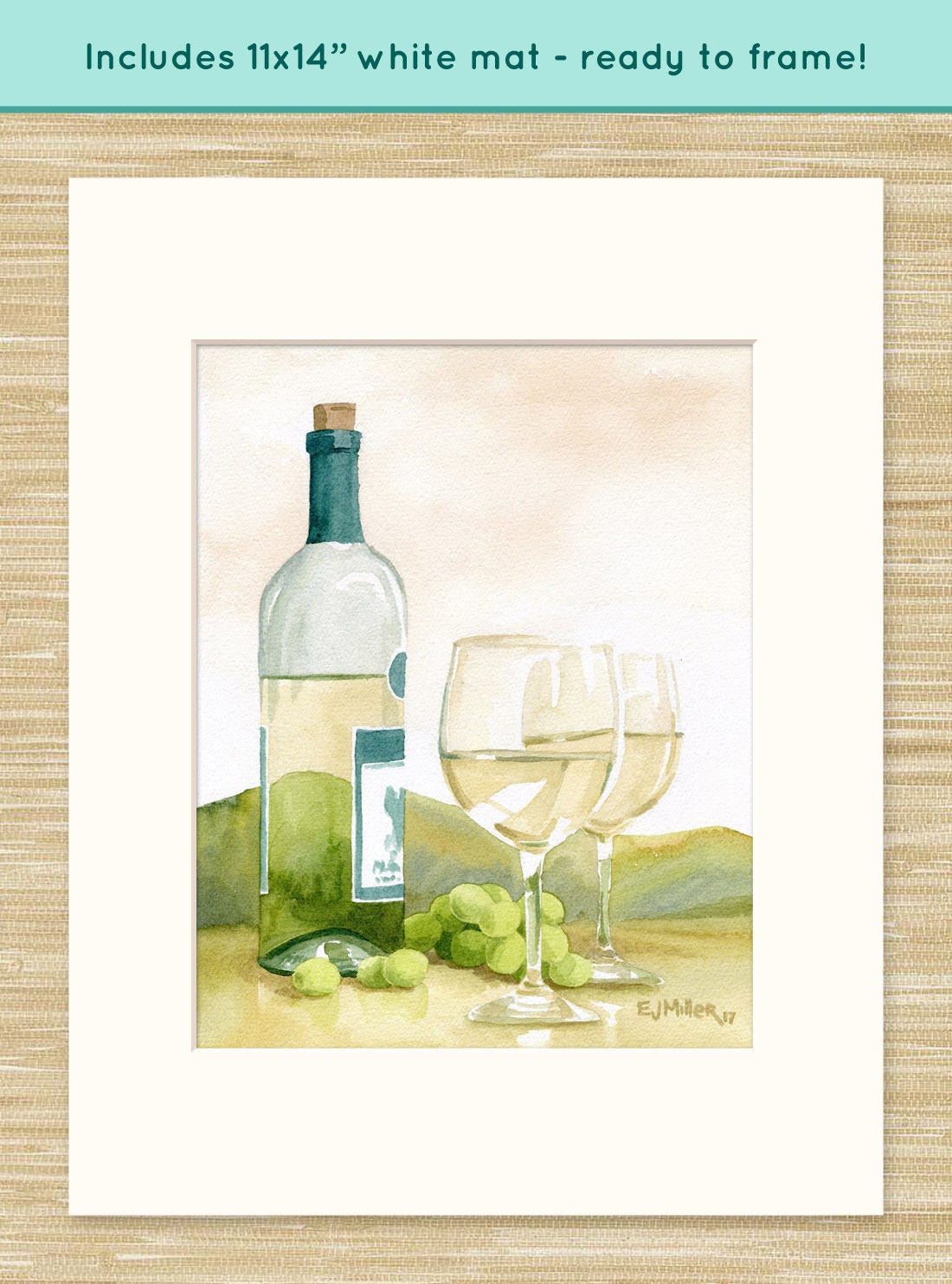 White Wine Art Print, Wine Country Painting, Wine Grapes Artwork, White