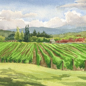 Oregon Winery Art Print, Oregon wine country painting, 8x10" Montinore Vineyard wall art, Portland Oregon watercolor, Oregon vineyard art