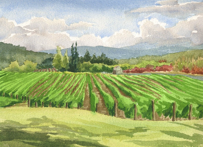 Oregon Winery Art Print Oregon Wine Country Painting Etsy