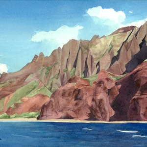 Na Pali coast Kauai Art Print - Kalalau beach painting, Hawaii beach artwork, Napali Kauai wall art, Hawaii art print, Hawaii watercolor art