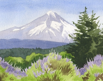 Mt Hood Oregon Lavender Art Print, Oregon wall art, Portland Oregon watercolor, Oregon lavender art, lavender fields painting, Mt Hood art