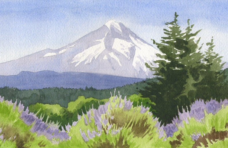 Mt Hood Oregon Lavender Art Print, Oregon Wall Art, Portland Oregon