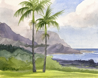 Hanalei Bay Kauai Art Print – Bali Hai Hawaii Beach Painting, Princeville North Shore Kauai Watercolor