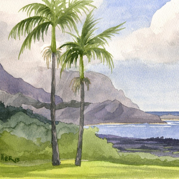 Bali Hai Kauai Beach Art Print - Hanalei from Princeville Kauai watercolor painting, Hawaii art, Hawaiian beach artwork, North Shore Hawaii