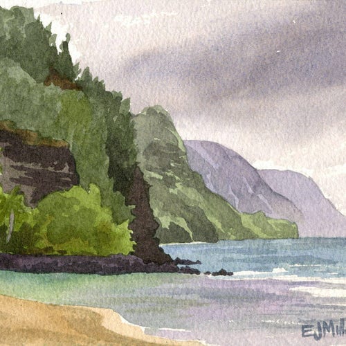 Kauai Art Hawaii Wall Art Coastal Beach Print Watercolor Etsy