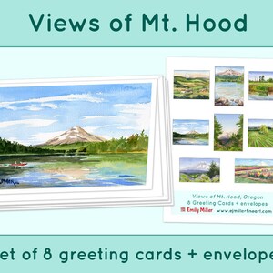 MT HOOD Greeting cards set of 8 watercolor prints, Oregon art prints, Oregon landscape notecards, Mt Hood artwork greeting cards