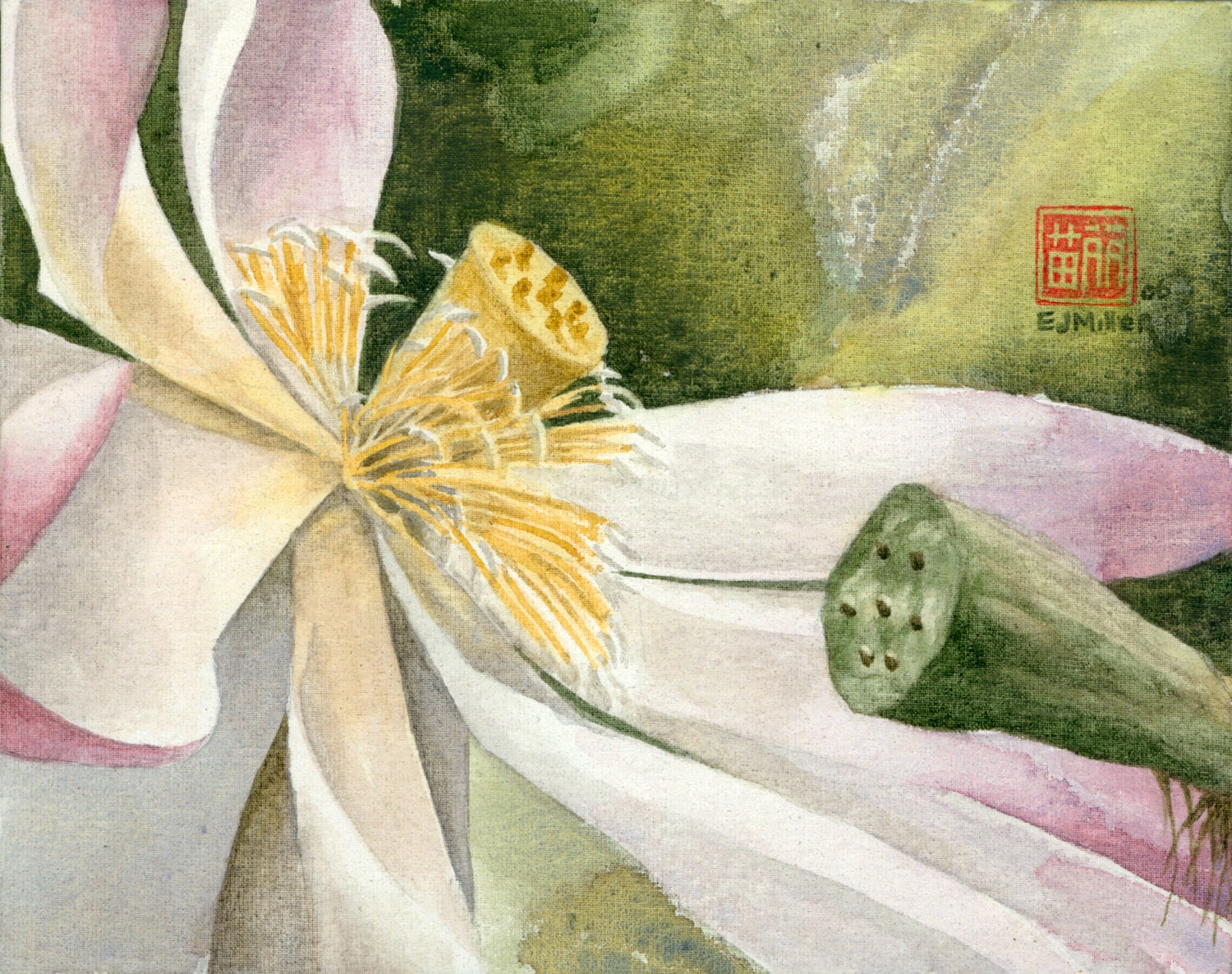 Lotus Flower Asian Art Print : Pink Lotus Watercolor Painting, Asian ...