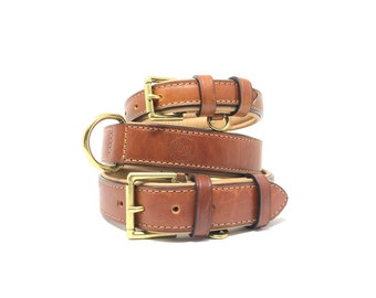 Genuine Leather Dog Collar Fully Padded With Extra Brass D Ring For Dog Tags