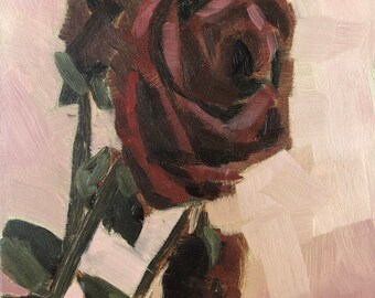 Red Rose 6x8 inch flowers alla prima oil painting on 1/4” wood hardboard panel l