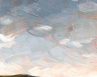 4x6 inch Denmark Danish field and clouds landscape oil painting on archival gessoed cradled birch wood panel varnished decor not a print