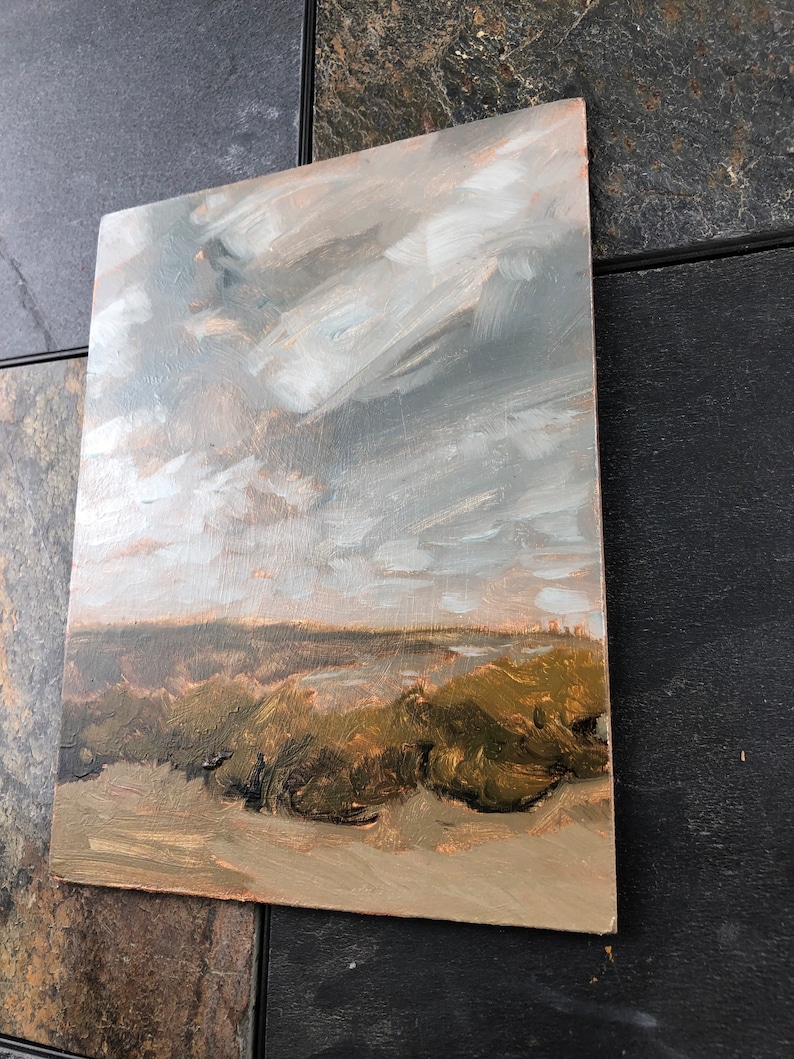 Vallée de la rivière Pittsburgh Monogahela avec des nuages gonflés dans le ciel alla prima peinture à l'huile sur panneau de bois dur l image 7