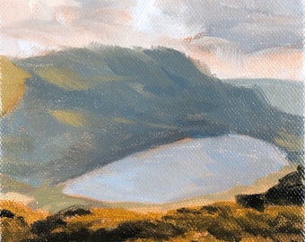 5x5 inch Snowdownia Wales Welsh summer landscape oil painting on gallery wrapped stretched canvas for country cottage farm house
