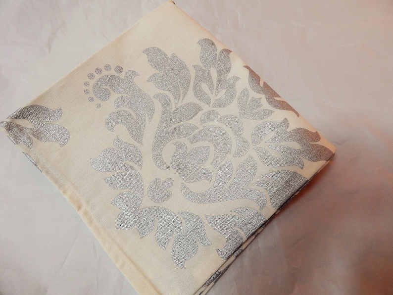 Set Of FOUR~Handmade dinner Napkins~IvoryMetallic silver~FloralToileTable Linen