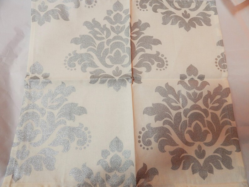 Set Of FOUR~Handmade dinner Napkins~IvoryMetallic silver~FloralToileTable Linen